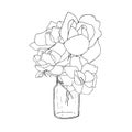 Doodle cute rose flower in jar. Monochrome sketch beautiful decorative plant image stock vector illustration